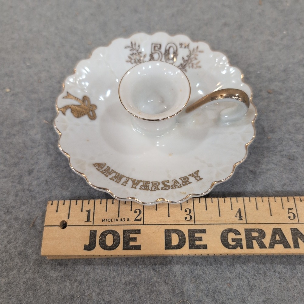 Lefton China 50th Anniversary Porcelain Chamberstick Candle Holder Gold Gilt6941 - Picture 4 of 6